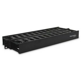 Wavenet – 1U Double-Sided Slotted Finger Duct Horizontal Cable Manager with Covers for Standard 19” 2‐Post and 4‐Post Server Racks – Black