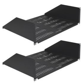 Wavenet – 19" Wide 3U Rack Mount Vented Shelf, Weight Capacity 50lbs, 15" Deep Tray, Steel, Black – Pack of 2