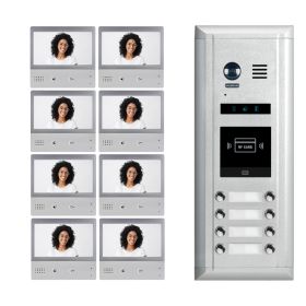 Intercom System for Apartment | 8 Apartment WiFi Video Doorbell | 8 x 7" Monitors, Door Release - DX4781S/ID