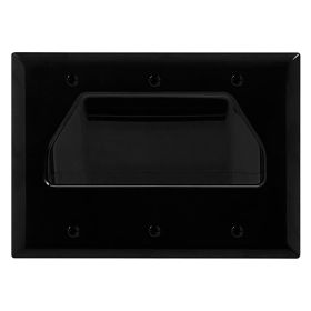 DataComm 45-0003-BK Three-Gang Low-Voltage Cable Wall Plate For Multiple Cables - Black