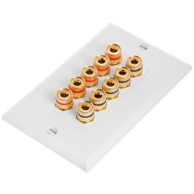 Cmple - Speaker Wall Plate (Banana Plug Wall Plate) Speaker Wire Wallplate for 5 Speakers - White Decora Style