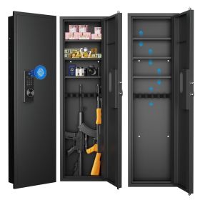 53" Fingerprint Touch Panel In-Wall Safe,Hidden Wall Gun Safe for Rifles with Adjustable Shelves (Color: as Pic)